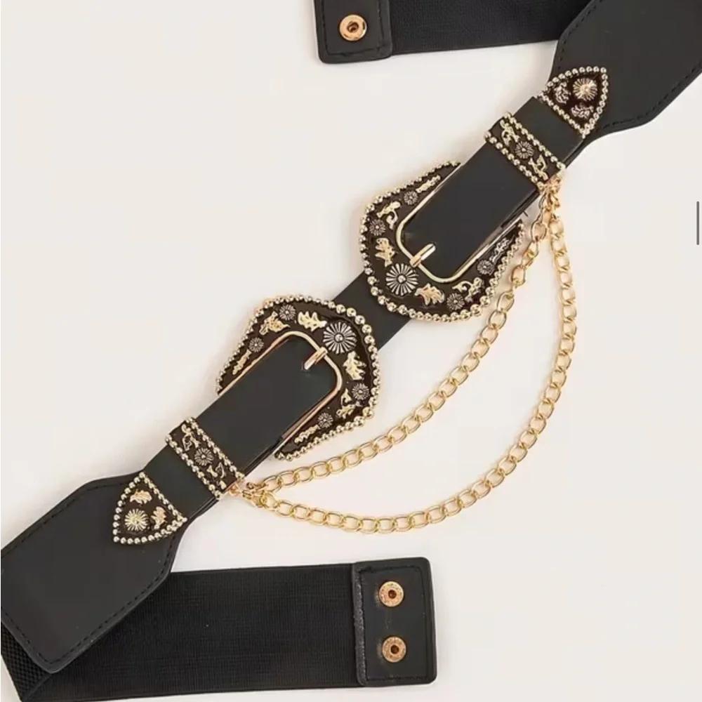 NEW ! Boho Black and Gold Chain Embellished Belt